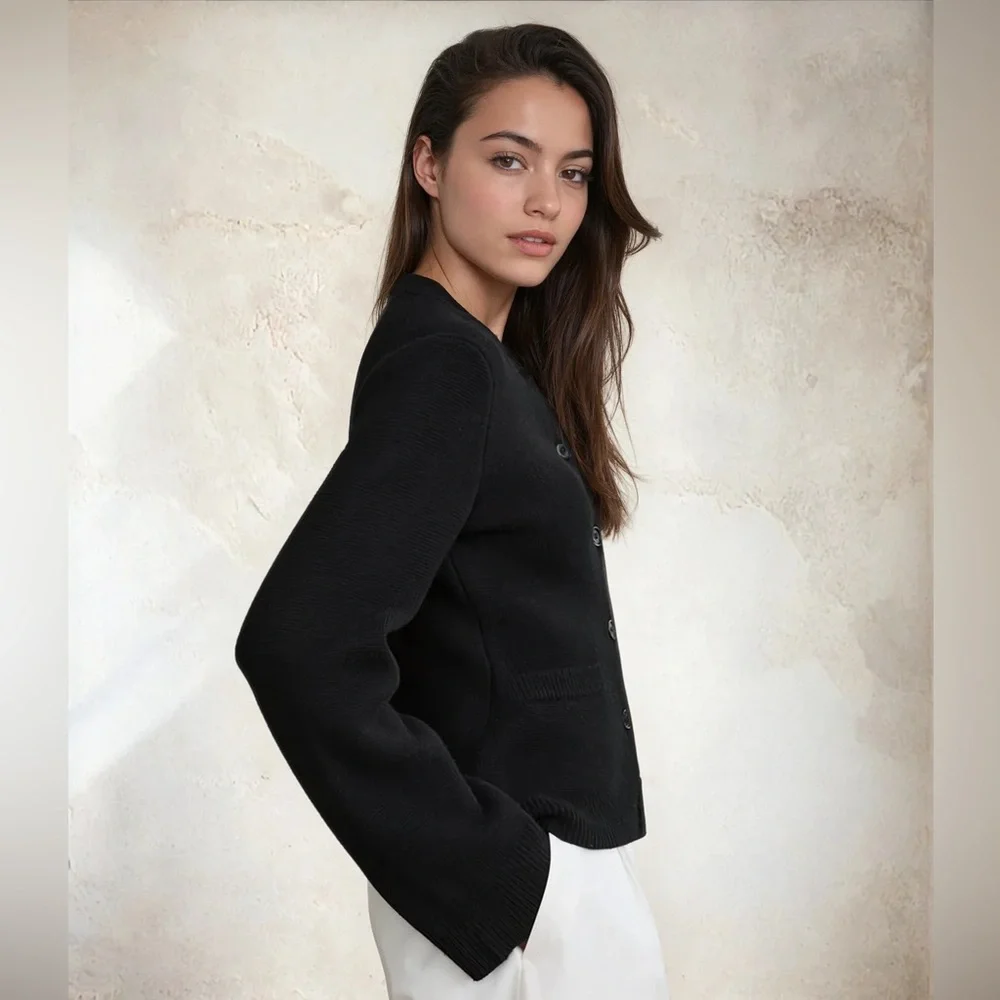 Jenni Kayne Cooper Wool Cashmere Blend Cardigan, Black - Picture 3 of 4